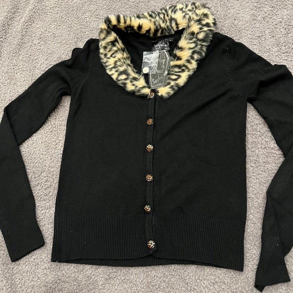 Living Dead Souls Cardigan with Faux Fur Collar - NWT L